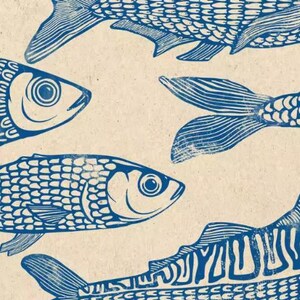 Arte mural de sardinas: impresión vintage con estampado de peces, decoración náutica original para la cocina, póster mediterráneo, regalo costero para el hogar, ilustración de vida marina