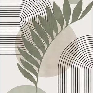 2 impresiones botánicas nórdicas en verde salvia: arte mural geométrico bohemio abstracto sobre lienzo para sala de estar y decoración del hogar