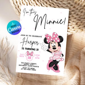 I&#39;m This Minnie Birthday Invitation - Editable Template for Girls - Digital Download - Minnie Mouse Party Invite