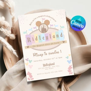 Happiest Birthday On Earth Invitation - Magical Disneyland Theme - Editable Template - Digital Download - Party Fun
