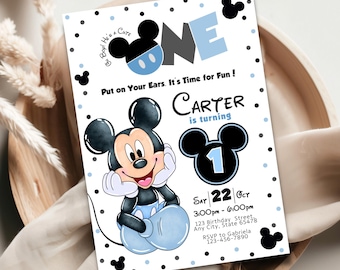 Mickey Mouse 1st Birthday Invitation Template (Digital Download)