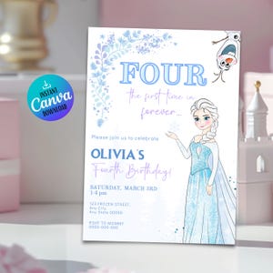 Frozen Four The First Time In Forever Birthday Invitation - Elsa Birthday Invitation - Elsa Party Invite - Editable Birthday Template