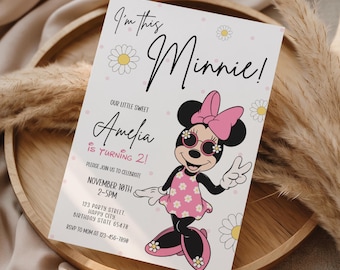 Invitación de cumpleaños de Minnie Mouse: Plantilla editable (Descarga digital)