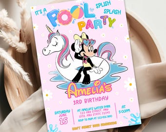 Minnie Mouse Pool Party Invitation: Editable Birthday Template (Digital Download 5x7")