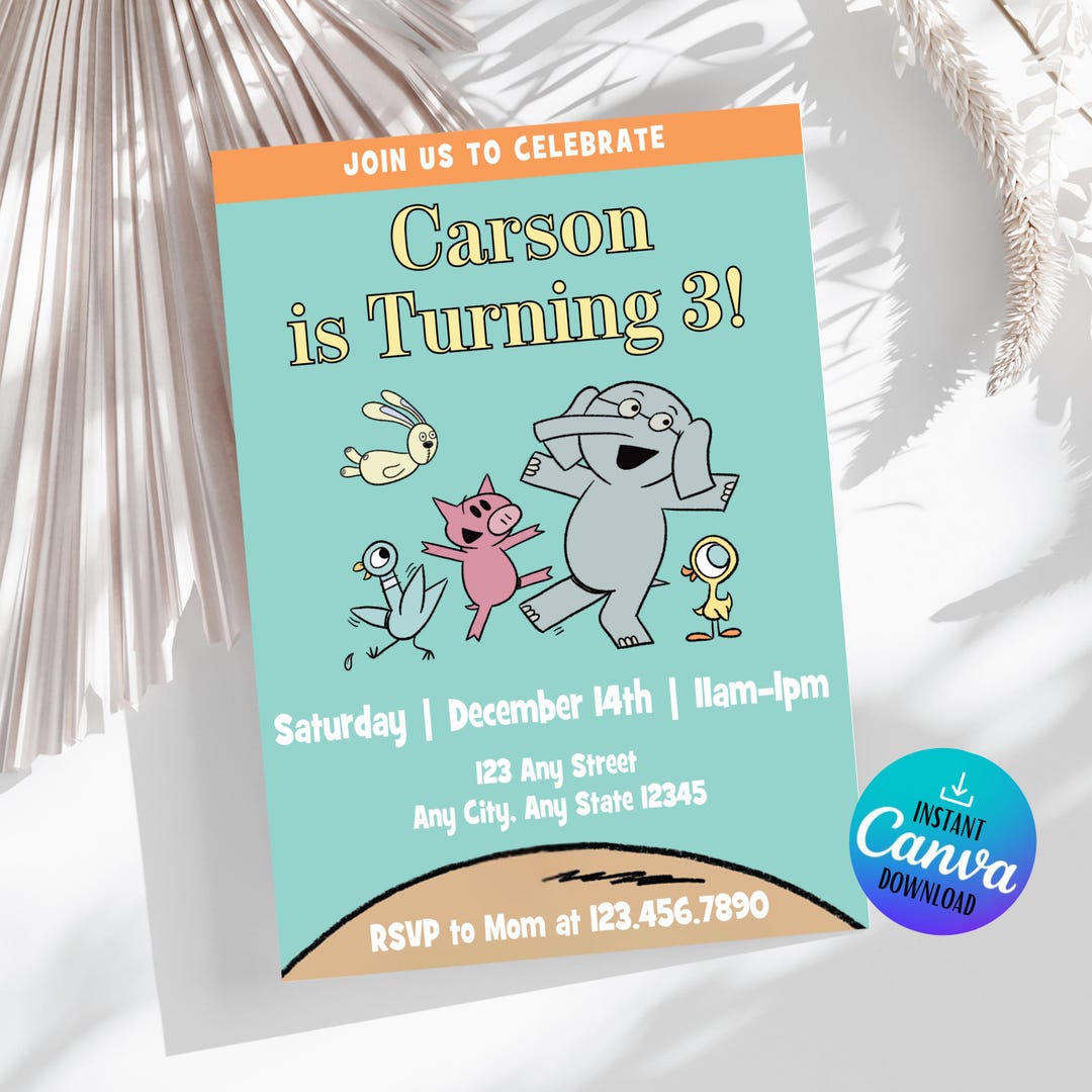 Piggie and Elephant Invitation | Editable Birthday Party Invite ...