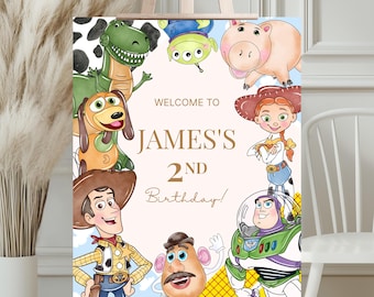 Toy Story Birthday  Welcome Sign: Watercolor Theme (Canva Template Digital Download)