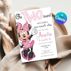 Oh TWOdles Minnie Mouse Birthday Invitation - Digital 2nd Birthday Invite -  Editable Cute Mouse Template