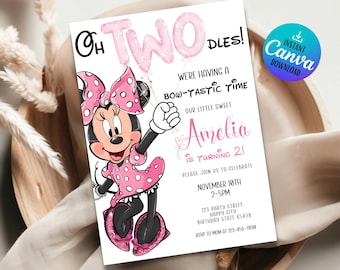 Minnie Mouse 2nd Birthday Invitation: Oh TWOdles Party, Editable Template (Digital Download)