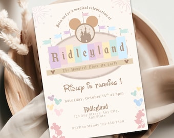 Happiest Birthday On Earth Invitation - Magical Disneyland Theme - Editable Template - Digital Download - Party Fun