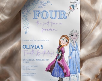 アナと雪の女王 誕生日招待状：エルサテーマ、編集可能なテンプレート（デジタルダウンロード）