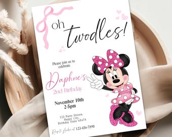 Minnie Mouse 2nd Birthday Invitation: Oh TWOdles Party, Editable Template (Digital Download 5x7")