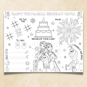Frozen kleurplatenplacemat, kinderactiviteitenpagina, afdrukbare verjaardagsfeestje, digitale download voor de lol