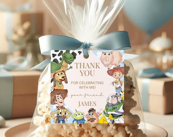 Toy Story Thank You Tag, Buzz & Woody Birthday Favor (Canva Template, Printable Label)