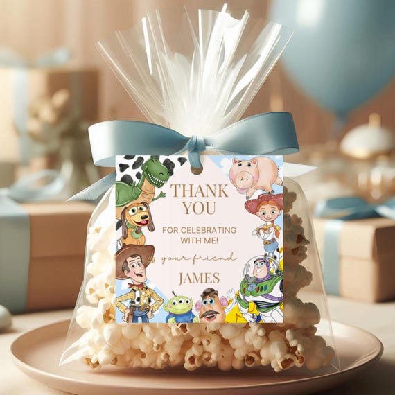 Toy Story Thank You Tag, Buzz & Woody Birthday Favor (Canva Template, Printable Label)