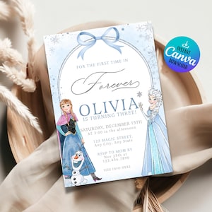 Convite Frozen - Convite de aniversário da Elsa editável - Convite digital para festa - Cartão com tema de inverno para impressão