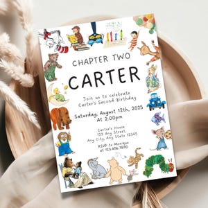 Convite com tema de conto de fadas - Convite personalizado para festa de aniversário - Design lúdico de livro para comemorações infantis