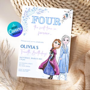 Invitación de cumpleaños de Frozen Four: la primera vez en Forever - Invitación de cumpleaños de Elsa - Invitación a la fiesta de Elsa - Plantilla de cumpleaños editable