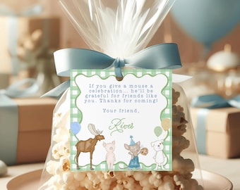 Mouse Cookie Thank You Tag · Book Theme Party Favor · Editable Printable Label