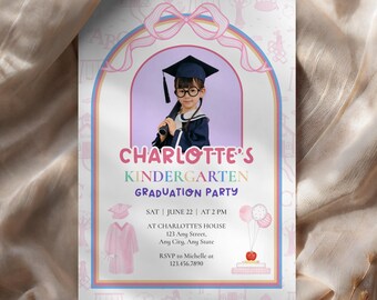 Invito per la festa di diploma della scuola materna con foto, modello modificabile per bambini, download immediato, festeggia!