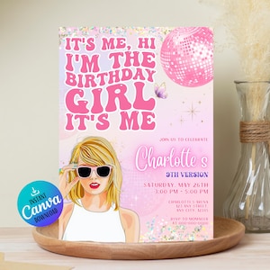 Convite "It's Me Hi I'm The Birthday Girl" | Convite para festa editável | Cartão de aniversário para adolescentes para impressão | Design divertido