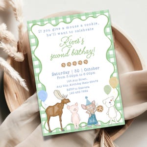 Mouse Cookie Birthday Invitation, Book Theme Party (Digital Download)