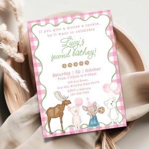 Mouse Cookie Birthday Invitation, Book Theme Party (Digital Download)