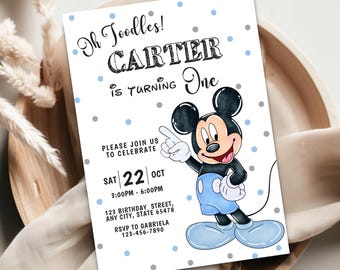 Mickey Mouse 1st Birthday Invitation Template (Digital Download)