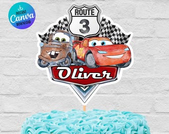 Lightning McQueen Cake Topper: Cars Birthday Party Decoration (Digital Download Canva Template)