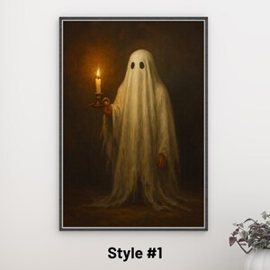 Halloween Ghost Wall Art Print, Spooky Candlelight Haunted House Decor, Vintage Gothic Poster, Fall Aesthetic Artwork for Home or Gift