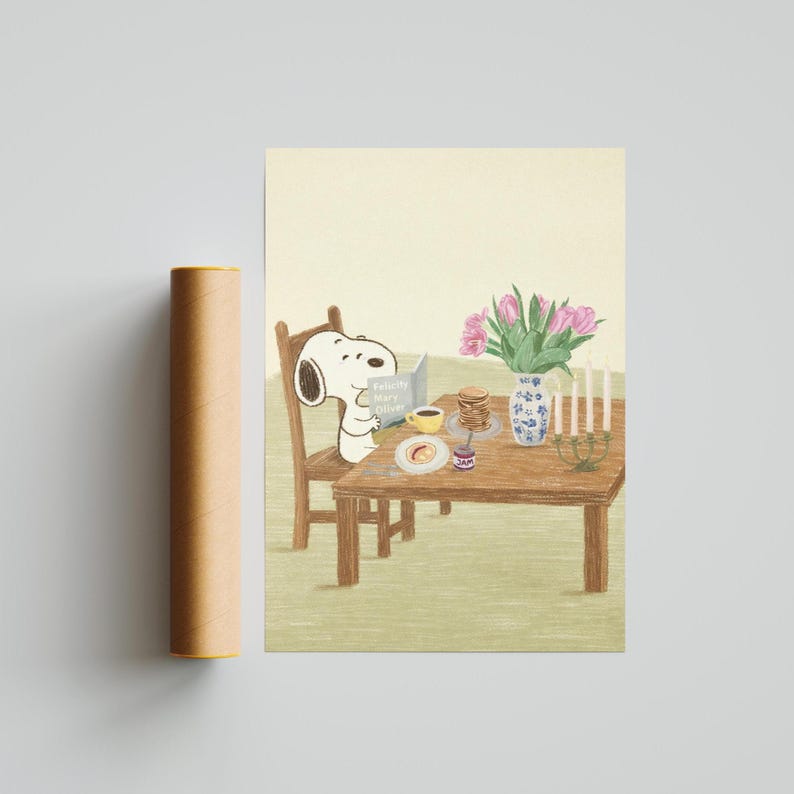 Snoopy Breakfast Wall Art, Cozy Snoopy Morning Illustration, Cute ...