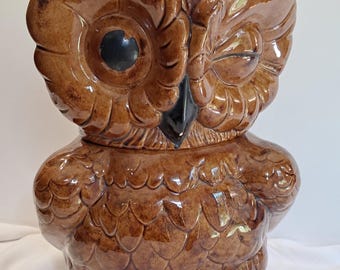 Vintage Winking Owl Cookie Jar: Mid-Century Ceramic Kitchen Canister (11" H)