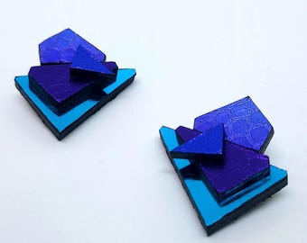 Geometric Leather Statement Earrings: Handmade Mixed Media Design