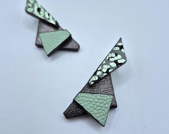 Geometric Leather Statement Earrings: Handmade Mixed Media Design