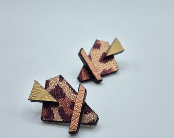 Geometric Vegan Leather Statement Earrings: Handmade Mixed Media Design