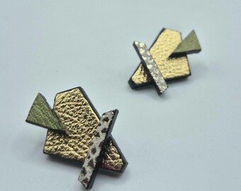 Geometric Leather Statement Earrings: Handmade Mixed Media Design
