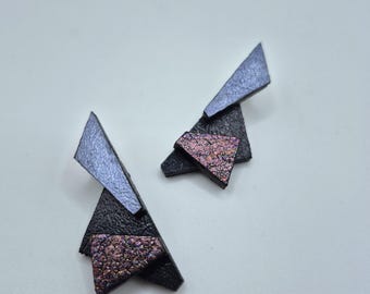 Geometric Vegan Leather Statement Earrings: Handmade Mixed Media Design