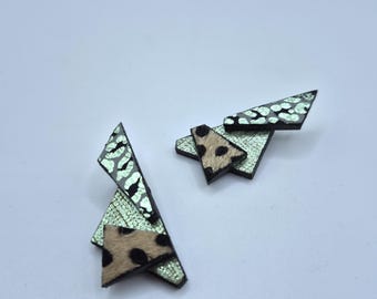 Geometric Leather Statement Earrings: Handmade Mixed Media Design