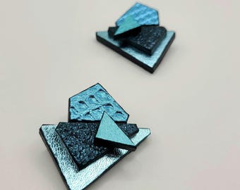 Geometric Leather Statement Earrings: Handmade Mixed Media Design