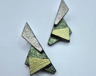 Geometric Leather Statement Earrings: Handmade Mixed Media Design