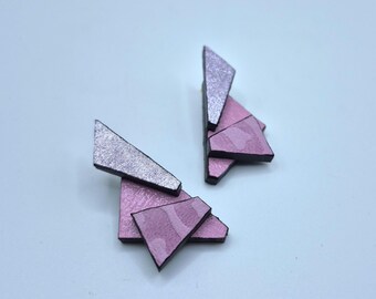 Geometric Leather Statement Earrings: Handmade Mixed Media Design