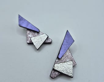 Geometric Leather Statement Earrings: Handmade Mixed Media Design