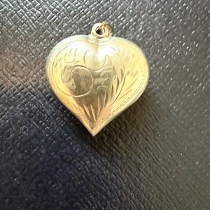Vintage Sterling Silver Etched Puffy Heart Pendant