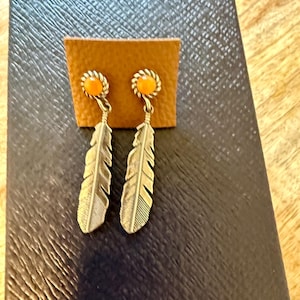 Sterling Silver Feather Spiny Oyster Dangle Earrings