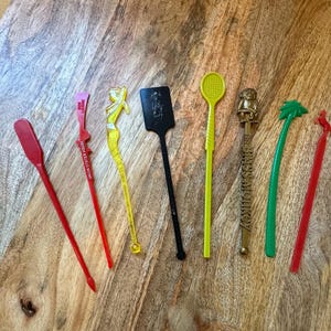 Eight Vintage Tiki Swizzle Sticks for Cocktail Drinks
