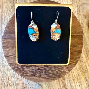 Rare Vintage Spiny Oyster Turquoise Sterling Silver Dangle Earrings