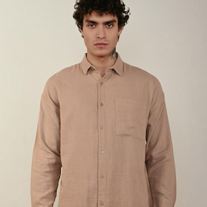 Linen Shirt Men, Handmade Linen Men shirts, Button down shirt, Classic Linen shirt, Long Sleeve, Wedding shirt, Natural color shirt