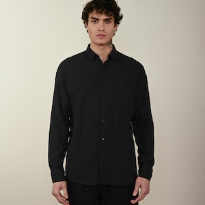 Black Linen Shirt for Men , Lightweight Long Sleeve Shirt , Casual Button Down , Summer Vacation Outfit,Lightweight Casual Wedding Style