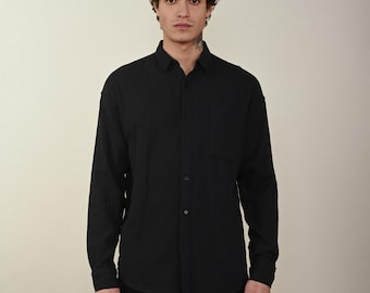 GIANZEN Men's Loose-Fit Long Sleeve Button Down Shirt - Cotton Linen Blend Business Casual With Pocket