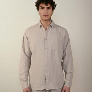 Linen Men&#39;s Shirt, Graphite Grey Linen Summer Shirt For Men, Classic shirt,Classic Linen Shirt For Men With Long Sleeves,Elegant linen shirt
