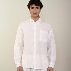 Hochzeitshemd, Naturfarbenhemd, Klassisches Handarbeit, Herrenhemd, Klassisches Leinenmannhemd, lange Ärmel, Leinenknöpfe, Hemd